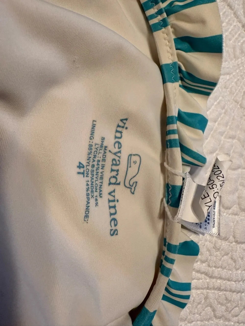Vineyard Vines‎ Girls Bikini Set Size 4T Teal Stripe Ruffle 2PC Swim